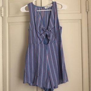 Light Blue Romper with Red and White Stripes